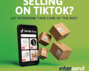 green background with mobile phone in foreground and boxes to promote TikTok sales