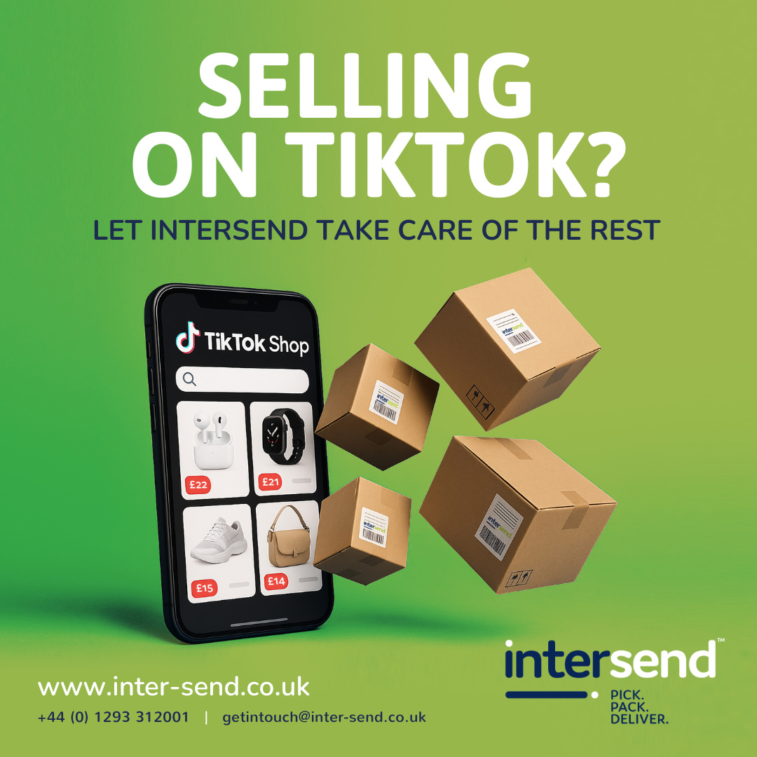 green background with mobile phone in foreground and boxes to promote TikTok sales