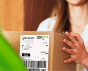 Woman receiving an InterSend branded parcel